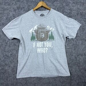 Smokey Bear Graphic T-Shirt Mens Large Gray Forest Fire Prevention Tee